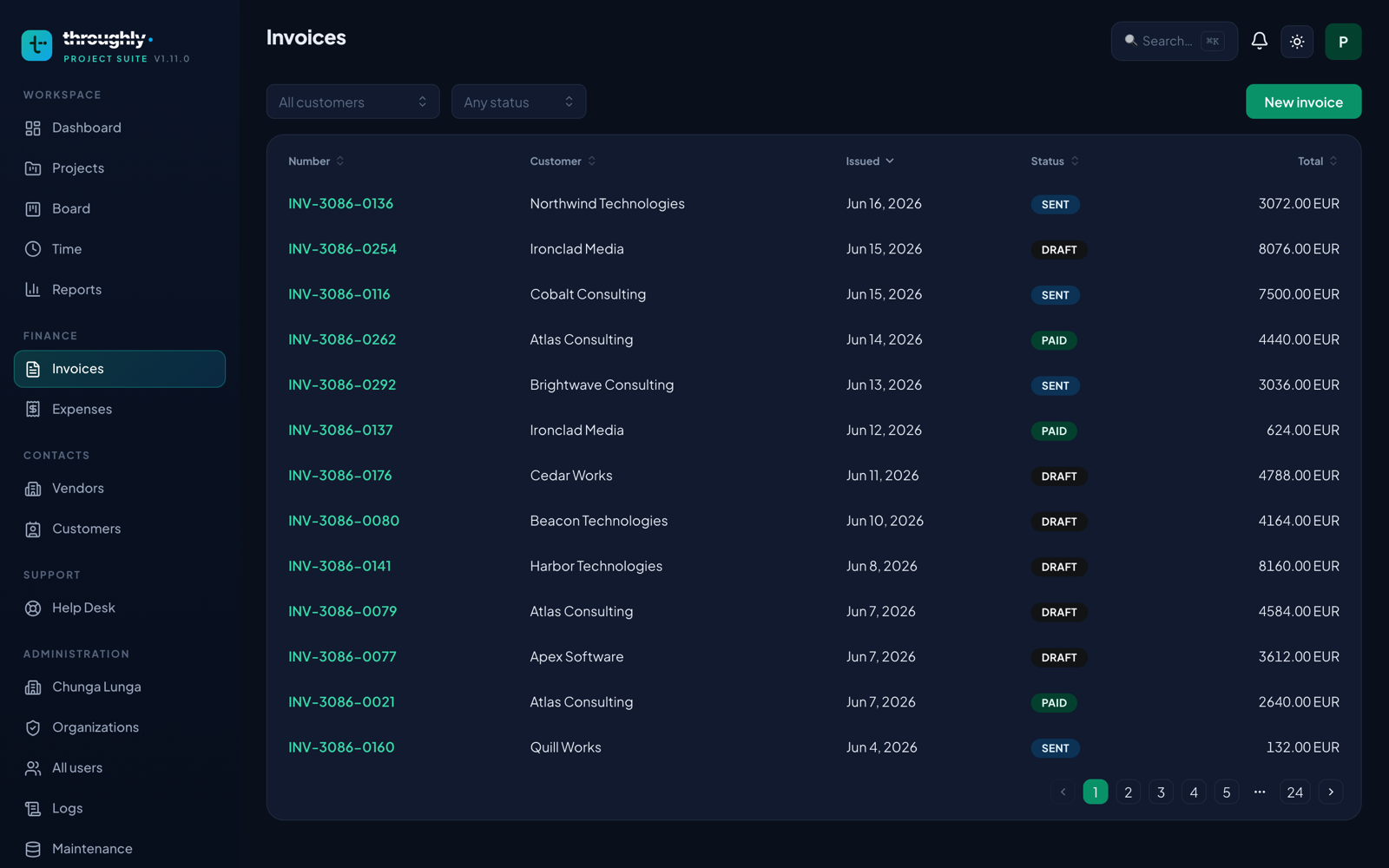 Invoices list